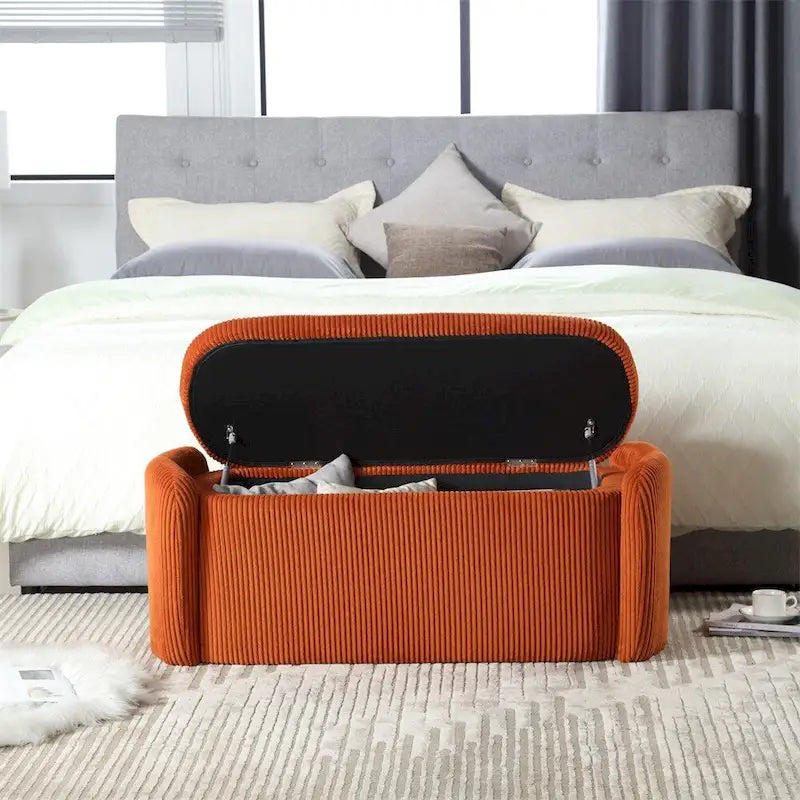 Banc de rangement ottoman rembourré orange / émeraude / noir / gris clair / beige / bleu marine