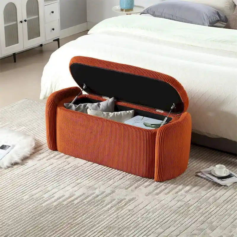 Banc de rangement ottoman rembourré orange / émeraude / noir / gris clair / beige / bleu marine