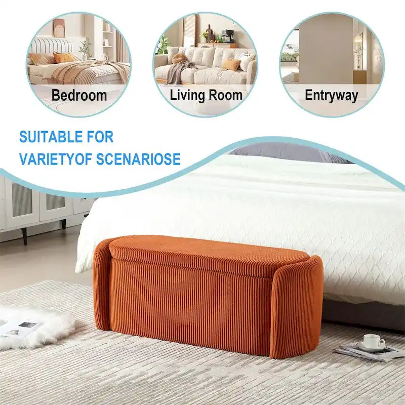 Banc de rangement ottoman rembourré orange / émeraude / noir / gris clair / beige / bleu marine