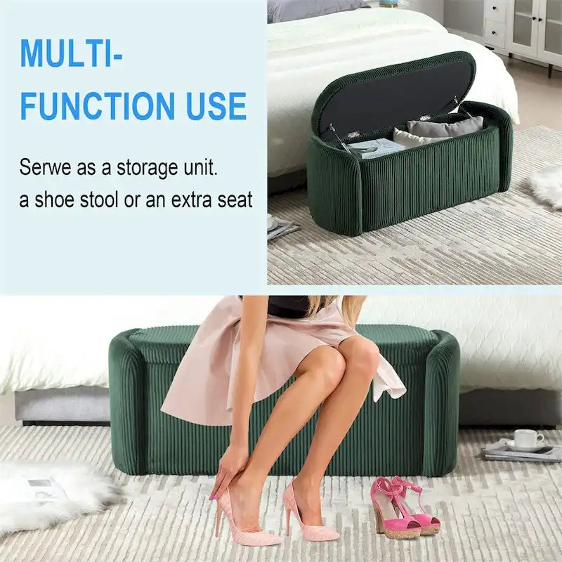 Banc de rangement ottoman rembourré orange / émeraude / noir / gris clair / beige / bleu marine