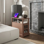 Table d'appoint avec station de recharge, Table d'appoint étroite avec ports USB et prises électriques, Petite table avec rangement dissimulé et étagère ouverte