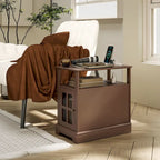 Table d'appoint avec station de recharge, Table d'appoint étroite avec ports USB et prises électriques, Petite table avec rangement dissimulé et étagère ouverte