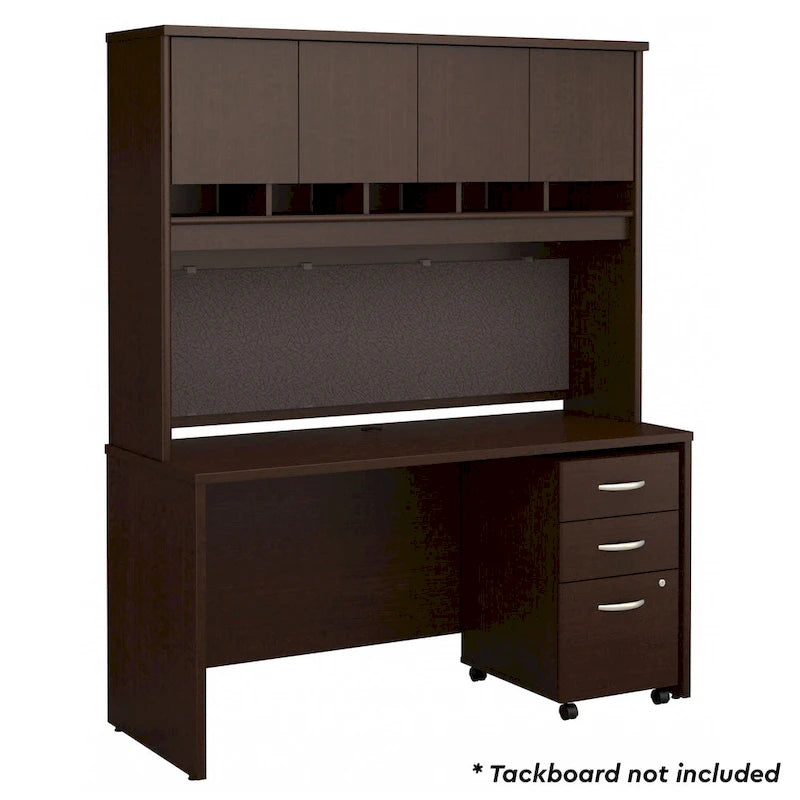 Bureau de 152 cm Mocha Cherry / Hansen Cherry avec huche, tiroirs et classeur