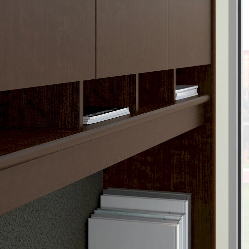 Bureau de 152 cm Mocha Cherry / Hansen Cherry avec huche, tiroirs et classeur