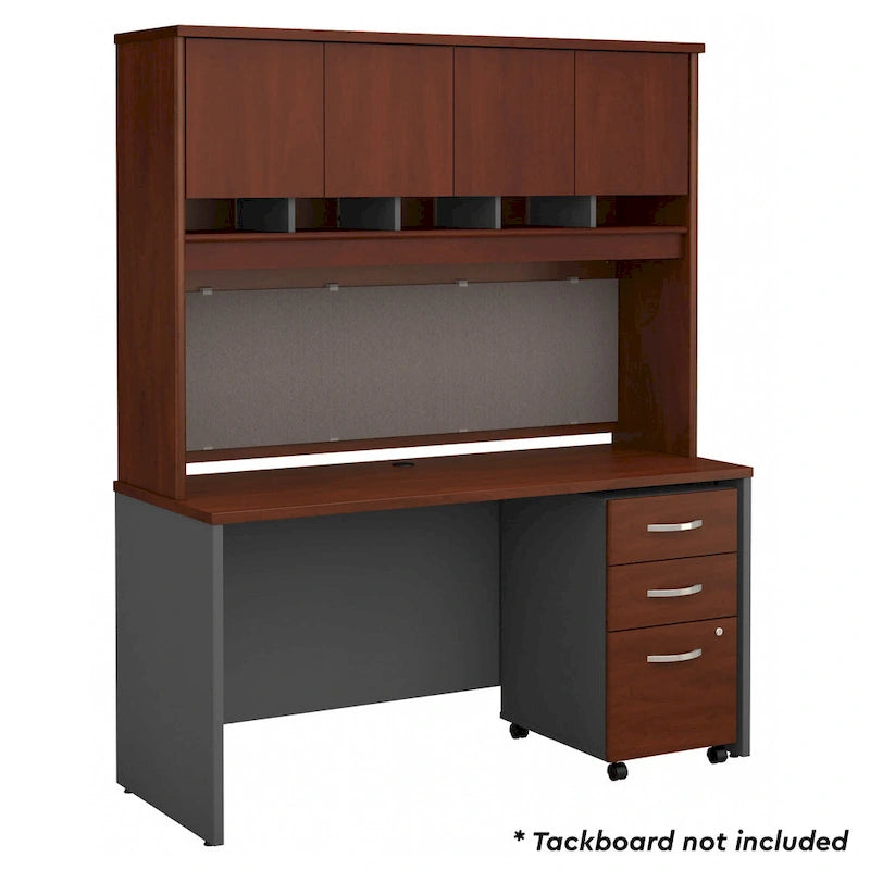 Bureau de 152 cm Mocha Cherry / Hansen Cherry avec huche, tiroirs et classeur
