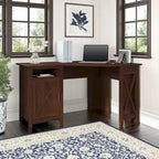 Bureau d'angle informatique 137 cm avec rangement Bing Cherry / Chêne blanc / Gris Cape Cod / Gris délavé