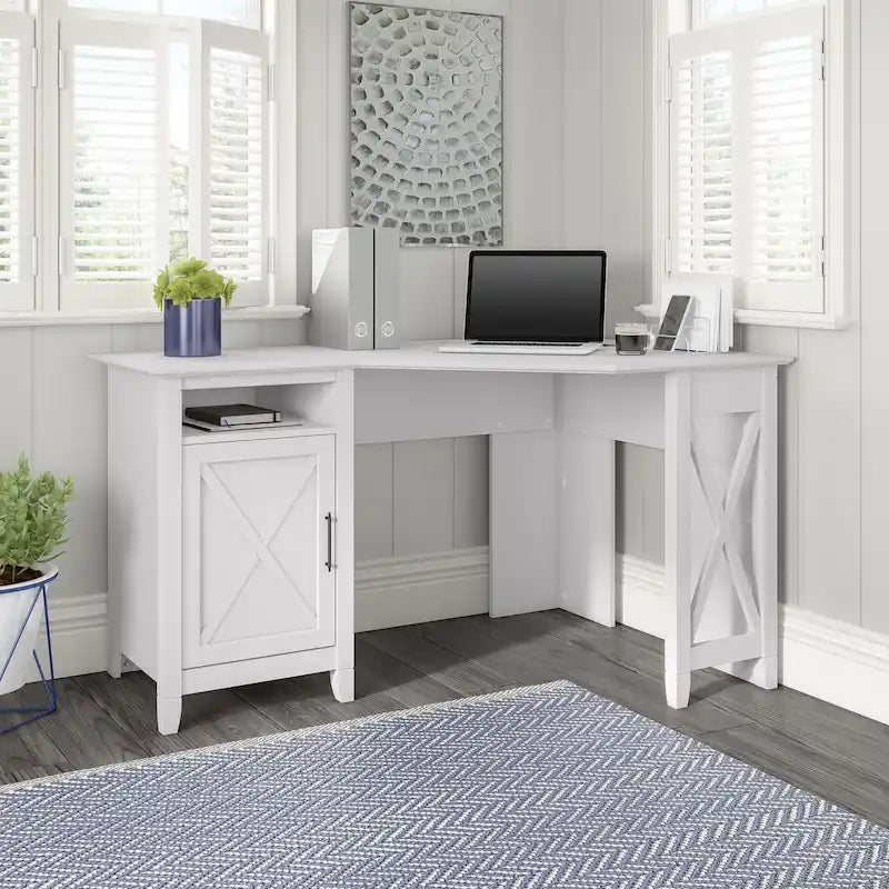 Bureau d'angle informatique 137 cm avec rangement Bing Cherry / Chêne blanc / Gris Cape Cod / Gris délavé