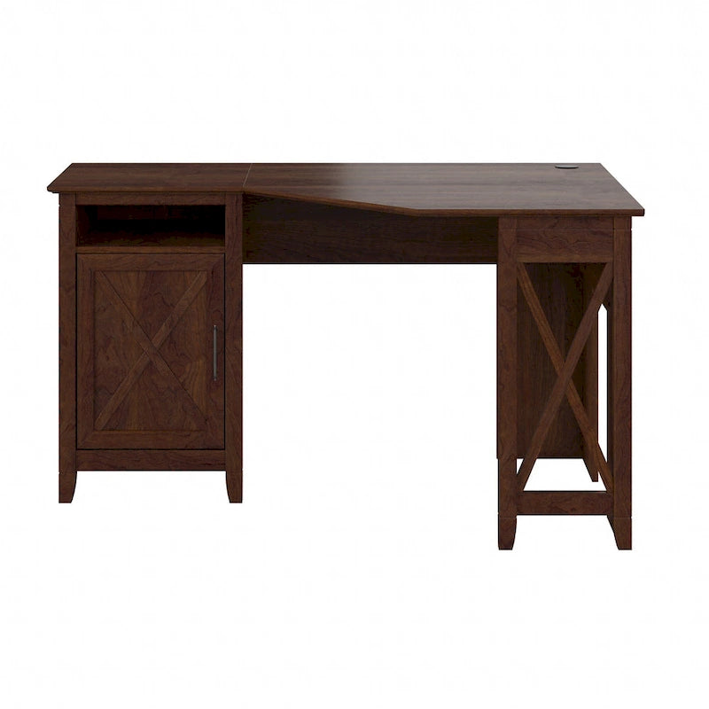 Bureau d'angle informatique 137 cm avec rangement Bing Cherry / Chêne blanc / Gris Cape Cod / Gris délavé