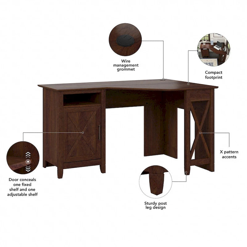 Bureau d'angle informatique 137 cm avec rangement Bing Cherry / Chêne blanc / Gris Cape Cod / Gris délavé