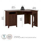 Bureau d'angle informatique 137 cm avec rangement Bing Cherry / Chêne blanc / Gris Cape Cod / Gris délavé