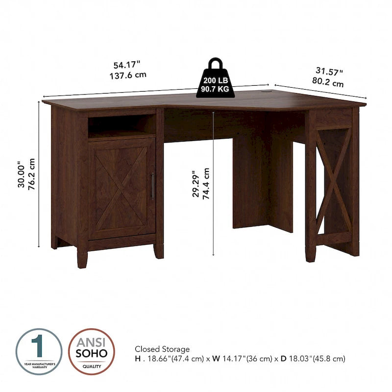 Bureau d'angle informatique 137 cm avec rangement Bing Cherry / Chêne blanc / Gris Cape Cod / Gris délavé