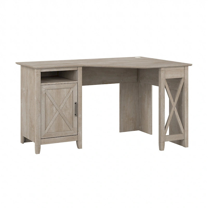 Bureau d'angle informatique 137 cm avec rangement Bing Cherry / Chêne blanc / Gris Cape Cod / Gris délavé
