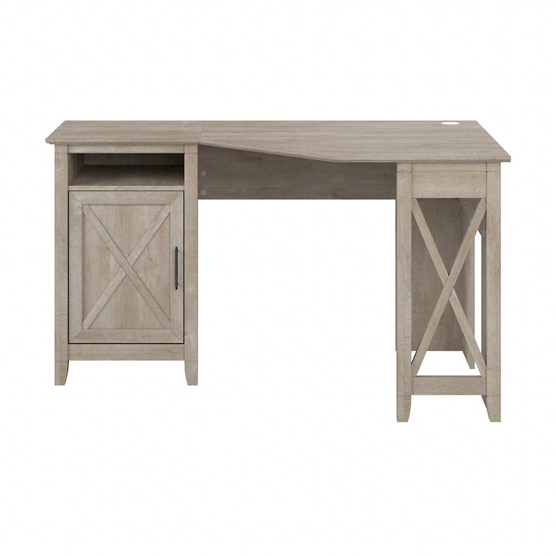 Bureau d'angle informatique 137 cm avec rangement Bing Cherry / Chêne blanc / Gris Cape Cod / Gris délavé