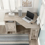 Bureau d'angle informatique 137 cm avec rangement Bing Cherry / Chêne blanc / Gris Cape Cod / Gris délavé