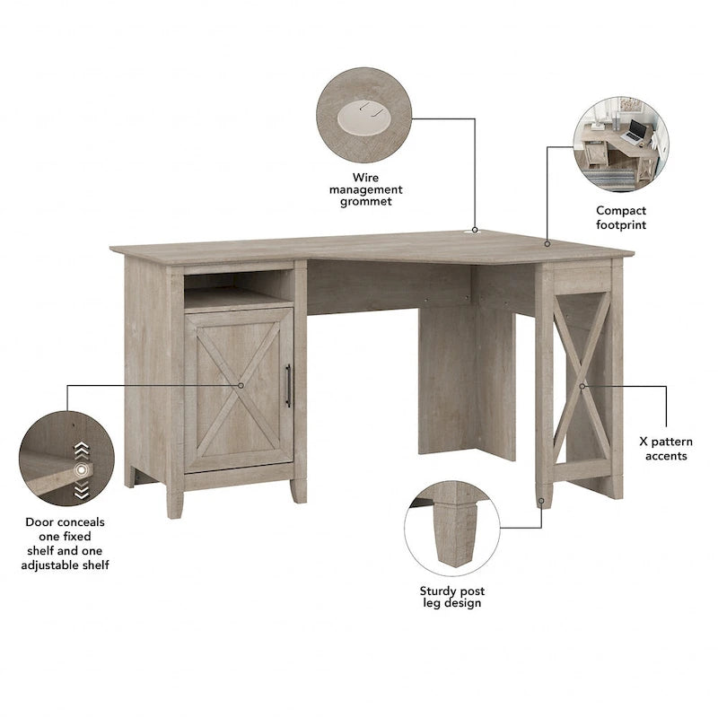 Bureau d'angle informatique 137 cm avec rangement Bing Cherry / Chêne blanc / Gris Cape Cod / Gris délavé