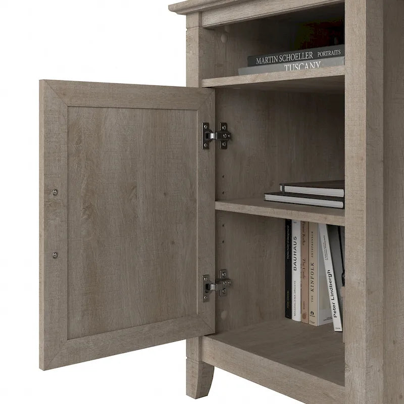 Bureau d'angle informatique 137 cm avec rangement Bing Cherry / Chêne blanc / Gris Cape Cod / Gris délavé