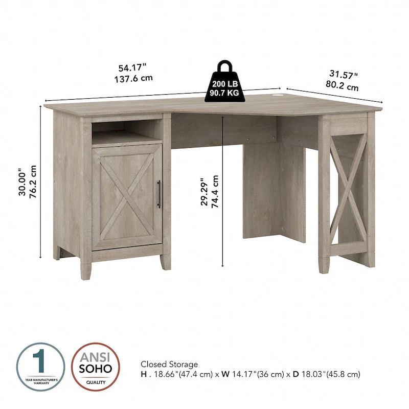 Bureau d'angle informatique 137 cm avec rangement Bing Cherry / Chêne blanc / Gris Cape Cod / Gris délavé