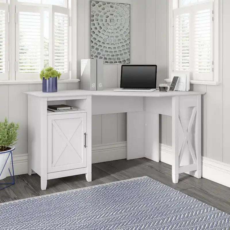 Bureau d'angle informatique 137 cm avec rangement Bing Cherry / Chêne blanc / Gris Cape Cod / Gris délavé