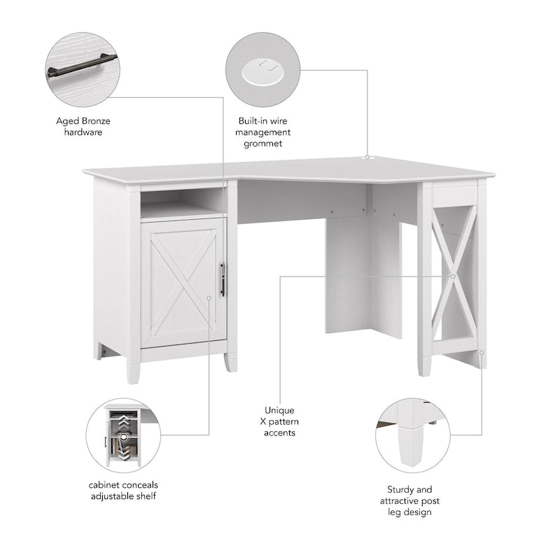 Bureau d'angle informatique 137 cm avec rangement Bing Cherry / Chêne blanc / Gris Cape Cod / Gris délavé