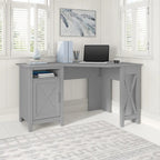 Bureau d'angle informatique 137 cm avec rangement Bing Cherry / Chêne blanc / Gris Cape Cod / Gris délavé
