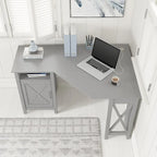Bureau d'angle informatique 137 cm avec rangement Bing Cherry / Chêne blanc / Gris Cape Cod / Gris délavé