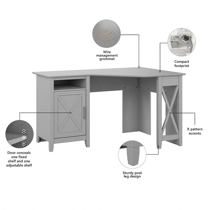 Bureau d'angle informatique 137 cm avec rangement Bing Cherry / Chêne blanc / Gris Cape Cod / Gris délavé