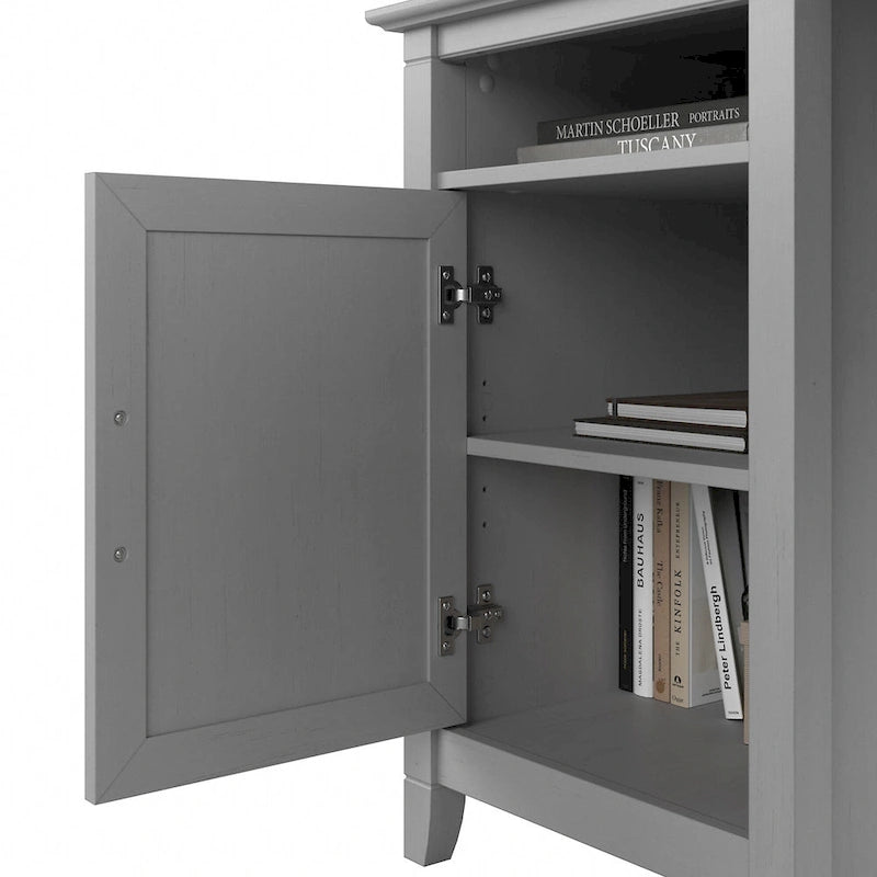 Bureau d'angle informatique 137 cm avec rangement Bing Cherry / Chêne blanc / Gris Cape Cod / Gris délavé