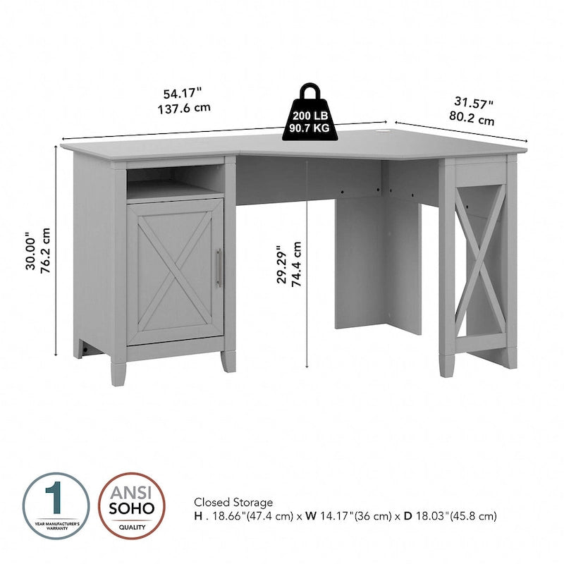 Bureau d'angle informatique 137 cm avec rangement Bing Cherry / Chêne blanc / Gris Cape Cod / Gris délavé