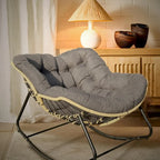 Fauteuil à bascule œuf gris foncé avec design en rotin, 1 personne