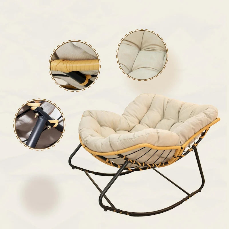 Fauteuil à bascule œuf gris foncé avec design en rotin, 1 personne