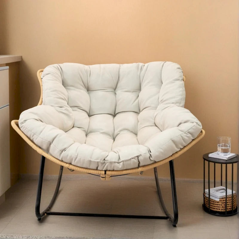 Fauteuil à bascule œuf gris foncé avec design en rotin, 1 personne