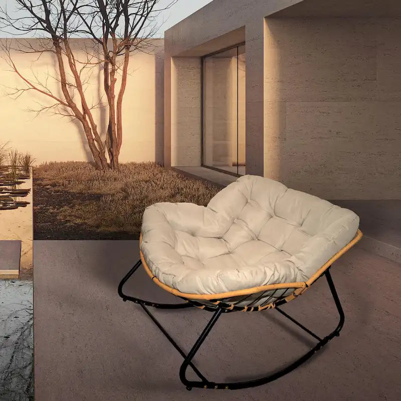 Fauteuil à bascule œuf gris foncé avec design en rotin, 1 personne