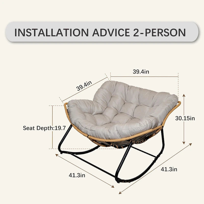 Fauteuil à bascule œuf gris foncé avec design en rotin, 1 personne