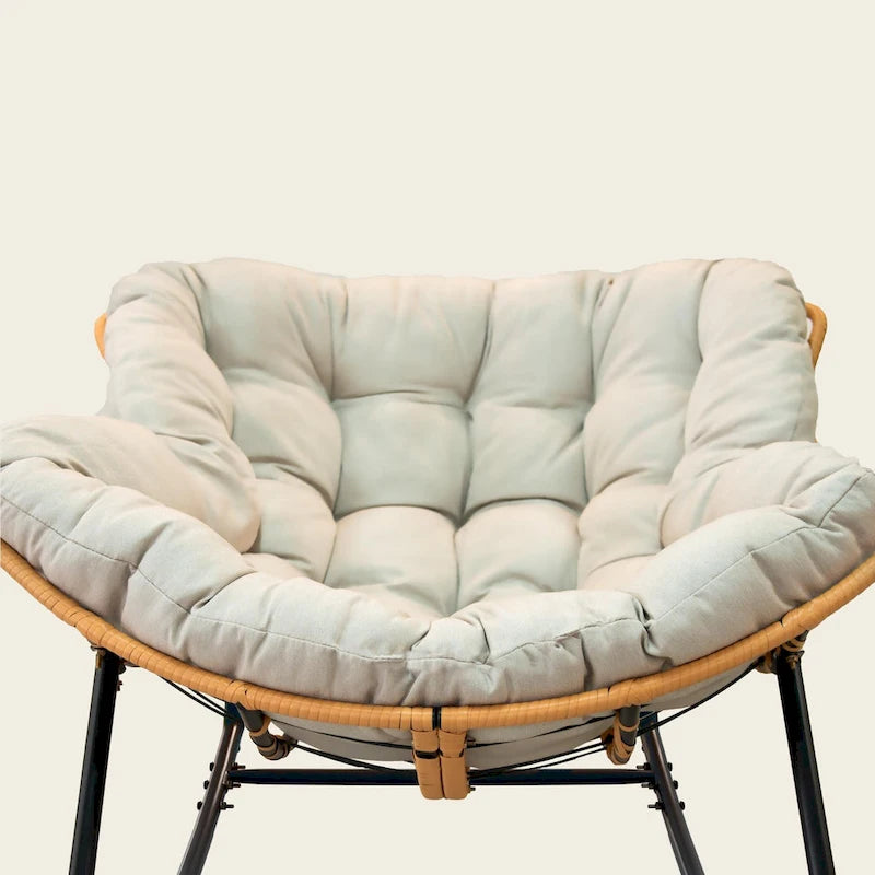 Fauteuil à bascule œuf gris foncé avec design en rotin, 1 personne