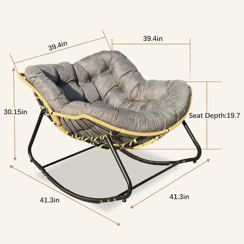 Fauteuil à bascule œuf gris foncé avec design en rotin, 1 personne
