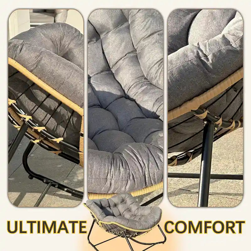 Fauteuil à bascule œuf gris foncé avec design en rotin, 1 personne