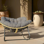 Fauteuil à bascule œuf gris foncé avec design en rotin, 1 personne