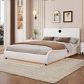 Lit Double en Similicuir Noir et Blanc avec LED RGB et Haut-parleurs Bluetooth, 2 Personnes