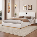 Lit Double en Similicuir Noir et Blanc avec LED RGB et Haut-parleurs Bluetooth, 2 Personnes