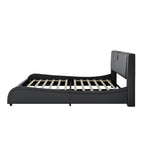 Lit Double en Similicuir Noir et Blanc avec LED RGB et Haut-parleurs Bluetooth, 2 Personnes
