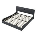 Lit Double en Similicuir Noir et Blanc avec LED RGB et Haut-parleurs Bluetooth, 2 Personnes
