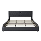 Lit Double en Similicuir Noir et Blanc avec LED RGB et Haut-parleurs Bluetooth, 2 Personnes