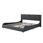 Lit Double en Similicuir Noir et Blanc avec LED RGB et Haut-parleurs Bluetooth, 2 Personnes