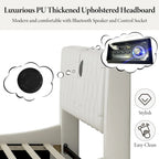 Lit Double en Similicuir Noir et Blanc avec LED RGB et Haut-parleurs Bluetooth, 2 Personnes