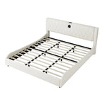 Lit Double en Similicuir Noir et Blanc avec LED RGB et Haut-parleurs Bluetooth, 2 Personnes