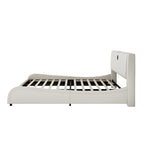 Lit Double en Similicuir Noir et Blanc avec LED RGB et Haut-parleurs Bluetooth, 2 Personnes