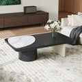 Table basse rectangulaire en pierre frittée de 130 cm avec placage bois, coloris blanc / bois