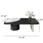 Table basse rectangulaire en pierre frittée de 130 cm avec placage bois, coloris blanc / bois