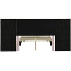 Lit plateforme double rose en velours avec tête de lit surdimensionnée et étagères latérales