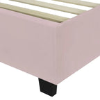 Lit plateforme double rose en velours avec tête de lit surdimensionnée et étagères latérales